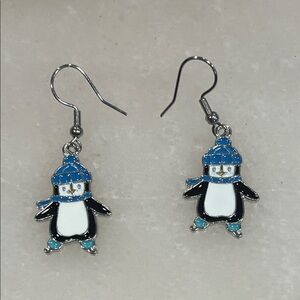 Ice Skating Penguin Dangle Earrings